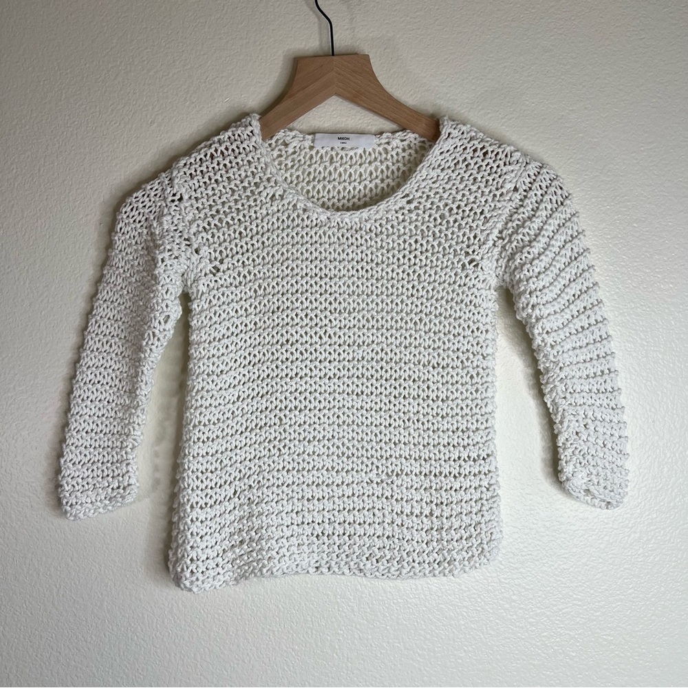 Mikoh White Crew Neck Sweater with Textured Knit Size XS
